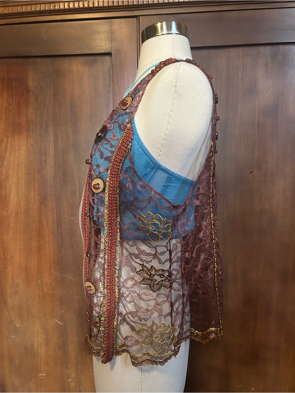 Embroidered Embellished Lace Zipper Tank M - Picture 6 of 10